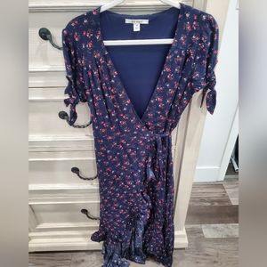 Blue Floral High-Low Wrap Dress Size M